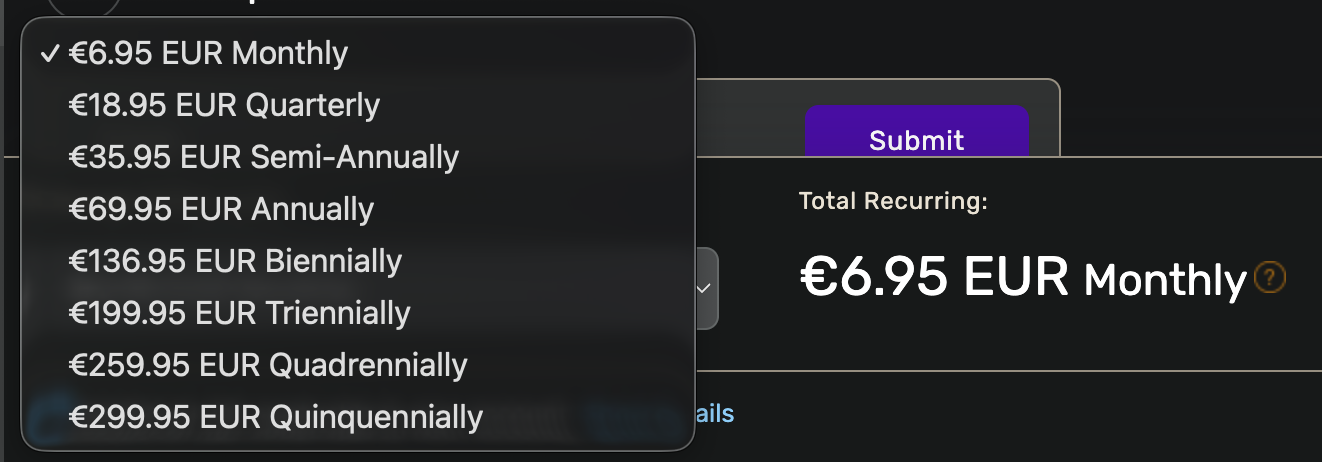 Choosing the billing cycle Choosing the billing cycle