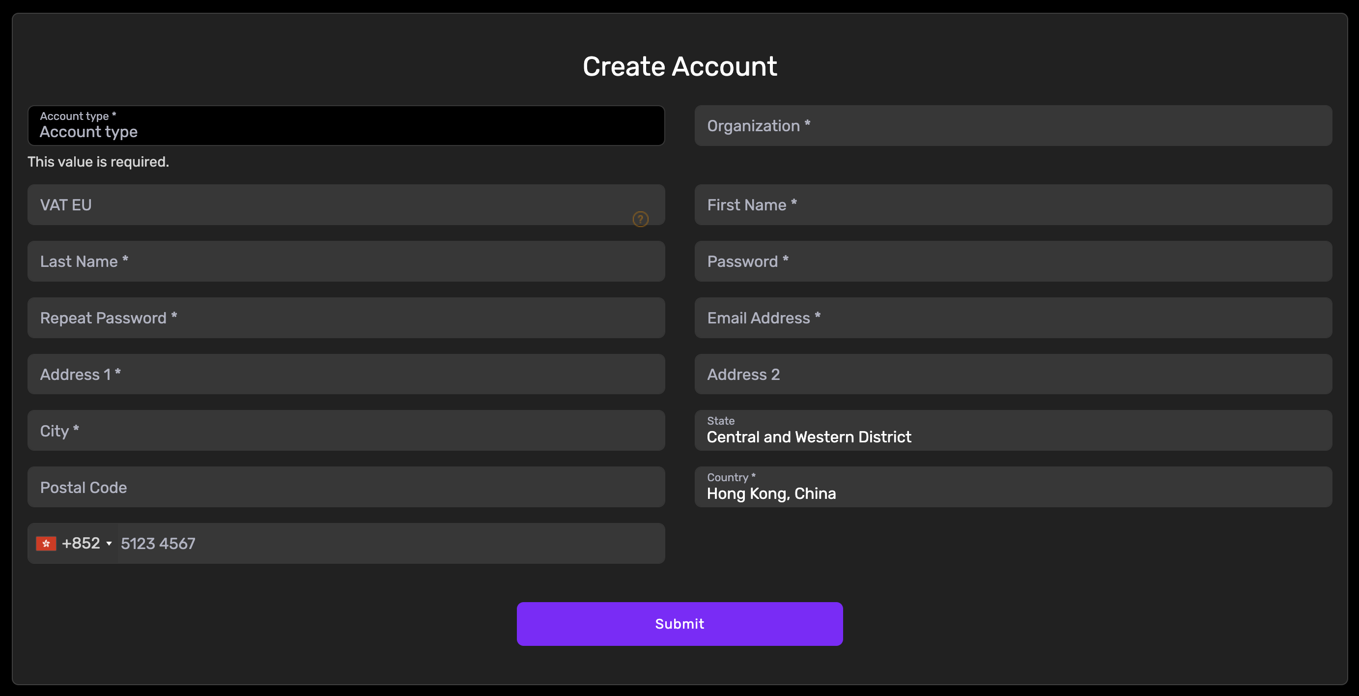The V.PS signup form The V.PS signup form